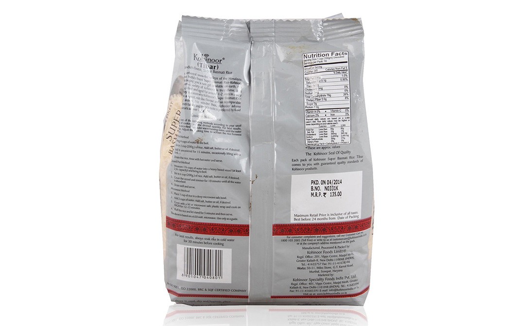 Kohinoor Super Basmati Rice (Tibar)   Pack  1 kilogram